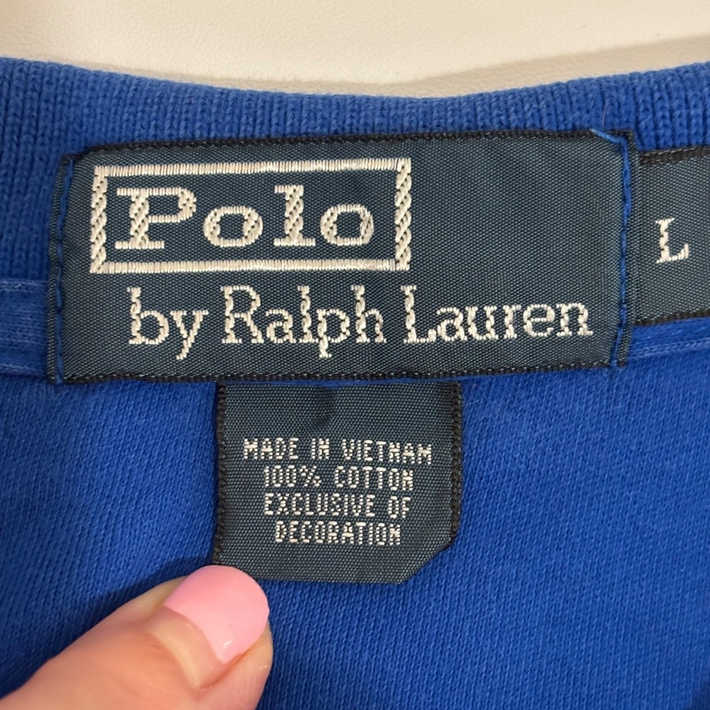 Polo Ralph Lauren Polo Shirt Mens L Blue Short Sleeve Orange Pony Logo Preppy - Picture 2 of 8